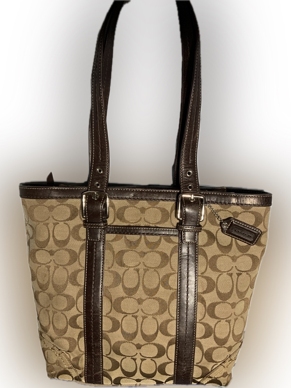 Coach Y2K Hampton Signature Jacquard Canvas Leather Trim Tote F12645